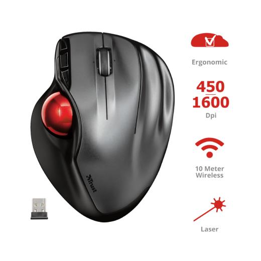 Trust Sferıa Trackball 1600Dpı Kablosuz Mouse Siyah (23121)