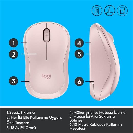 Logıtech M220 Sessız Kablosuz Mouse Rose 910-006129