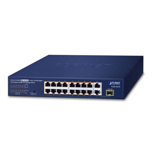 PL-FGSD-1821P Yönetilemeyen Switch (Unmanaged Switch)16 X 10/100Tx Ieee 802.3At/Af Poe+ Injector (Port-1 İle Port-16 Arası) (Port Başına 30.8 Watt) (Poe Güç Bütçesi Maks. 185 Watt)2 X 10/100/1000T (Port-17 Ve Port-18)1 X 1000Base-Sx/Lx/Bx Sfp