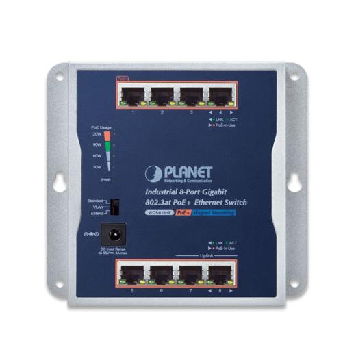 Planet PL-WGS-818HP Endüstriyel Duvar Tip Yönetilemeyen Poe+ Switch (Industrial 8-Port 10/100/1000T 802.3At Poe+ Wall-Mounted Gigabit Ethernet Switch) 8-Port 10/100/1000Base-T Ieee 802.3At/Af Poe+ Injector (Port Başına 30.8 Watt) (Poe Güç Bütçesi)
