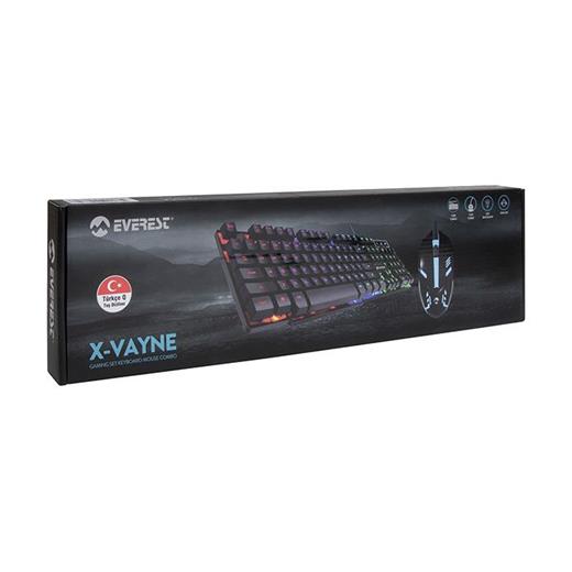 Everest Km-G77 X-Vayne Q Türkçe Usb Siyah Gökkuşağı Zemin Aydınlatmalı Klavye + Mouse Seti