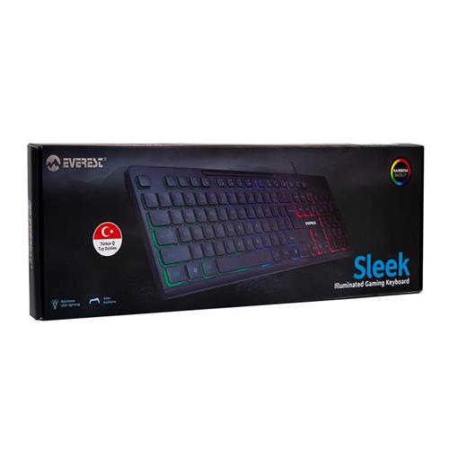 Everest Kb-120 Sleek Q Türkçe Usb Gökkuşağı Aydınlatmalı Siyah Gaming Klavye