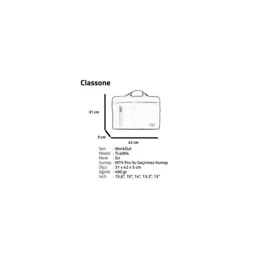 Classone Tl4004 15.6 İnch Laptop , Notebook Çantası -Gri