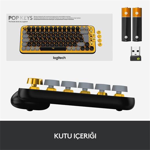 Logıtech Pop Keys Sarı-Sıyah Kablosuz Mekanık Emojı Klavye 920-010818