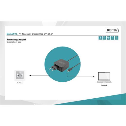 Digitus Dizüstü Bilgisayar Şarj Cihazı USB-C, güç beslemesi 65W PD3.0