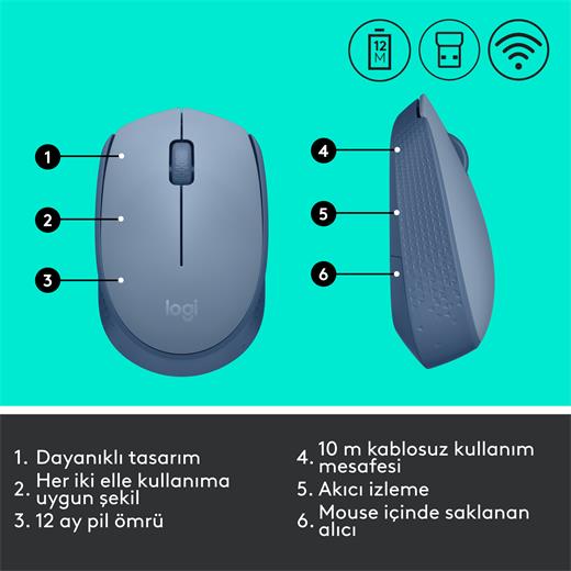 Logitech M171 Kablosuz Mouse Mavi-Gri 910-006866