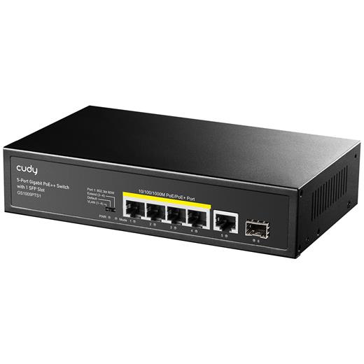 Cudy Gs1005Pts1 5 Port 10/100/1000 Yönetilemez +1 Port Gb. 1 Sfp (1Gb) Desktop (4 Port Poe+) 120W Switch