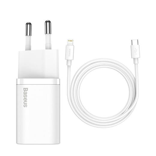 Baseus Super Sı Tz 20W Type-C Duvar Sarjı Ve Lıghtnıng To Type-C Kablo Setli Beyaz Tzccsup-B02