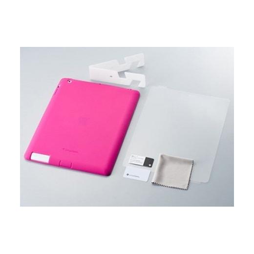 simplism Silicone Ipad 3/Ipad 4. Nesil Kılıf ve Standı   Ekran Koruyucu Film (Pembe)