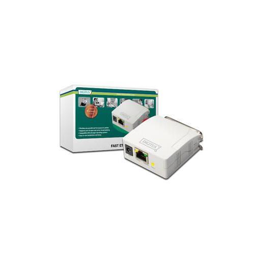 DN-13001-1 Digitus 1 port Fast Ethernet Print Server, 1 x DB-36-pin erkek centronics, 1 x RJ45 