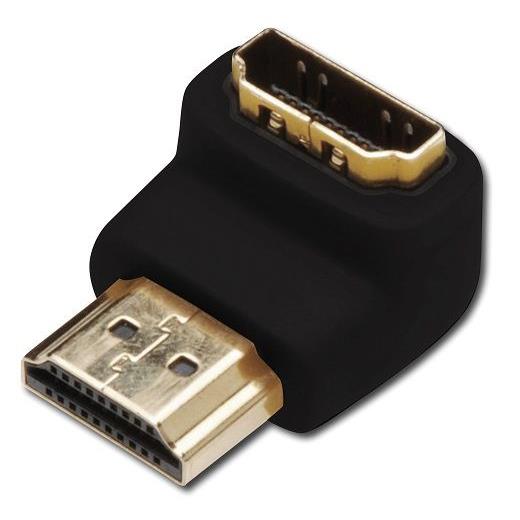 AK-330502-000-S Hdmi Adaptör, Hdmi A erkek - Hdmi A dişi, 90 derece açılı, siyah renk, altın kaplama