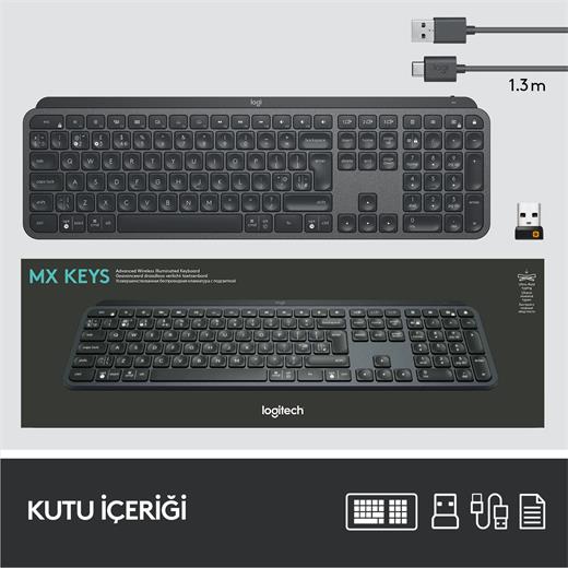 Logitech MX Keys Aydınlatmalı 920-010254 Tam Boyutlu Kablosuz Türkçe Q Klavye - Siyah