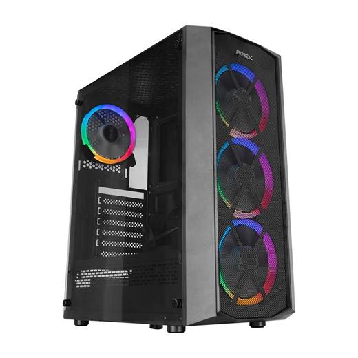 Everest Flat Mesh Psu Yok 4X120Mm Rgb Fanlı Tempered Glass Gamıng Kasa 