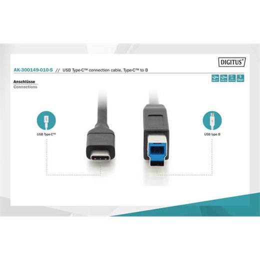 Digitus Ak-300149-010-S Usb Tip-C Bağlantı Kablosu Tip C (Usb 3.1) Erkek Tip B Erkek 1 Metre Gen2 3A 10Gb 3.1 Versiyon Ce Siyah Renk