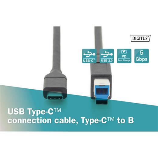Digitus Ak-300149-010-S Usb Tip-C Bağlantı Kablosu Tip C (Usb 3.1) Erkek Tip B Erkek 1 Metre Gen2 3A 10Gb 3.1 Versiyon Ce Siyah Renk