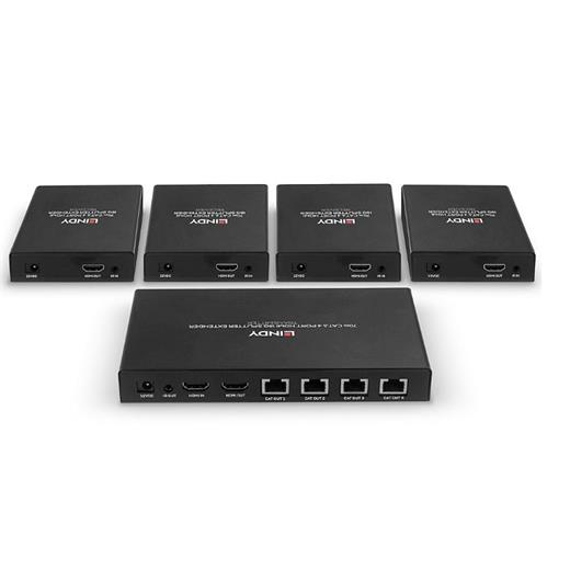 Lindy Lın-38262 70M Cat.6 4 Port Hdmı 18G Sinyal Çoklayıcı Ve Uzatıcı Alıcı (Receiver) Ve Verici (Transmitter) Ünite Dahil 70M Cat.6 4 Port Hdmı 18G Splitter Extender