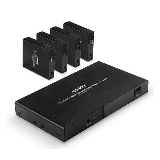 Lindy Lın-38262 70M Cat.6 4 Port Hdmı 18G Sinyal Çoklayıcı Ve Uzatıcı Alıcı (Receiver) Ve Verici (Transmitter) Ünite Dahil 70M Cat.6 4 Port Hdmı 18G Splitter Extender