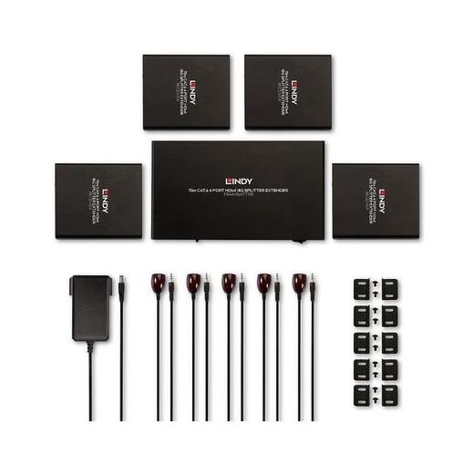 Lindy Lın-38262 70M Cat.6 4 Port Hdmı 18G Sinyal Çoklayıcı Ve Uzatıcı Alıcı (Receiver) Ve Verici (Transmitter) Ünite Dahil 70M Cat.6 4 Port Hdmı 18G Splitter Extender
