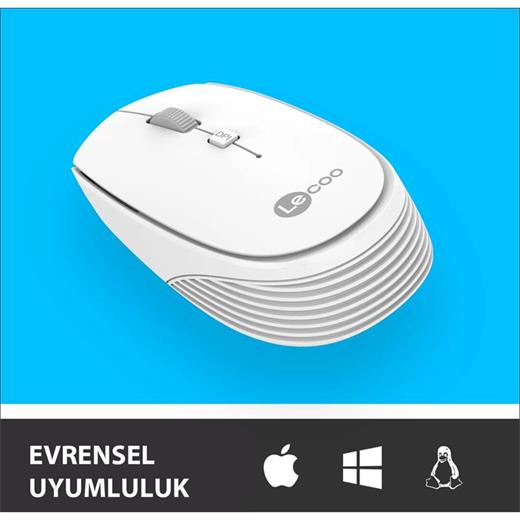 Lenovo Lecoo Usb Optik Kablosuz Mouse Beyaz Ws202-B 