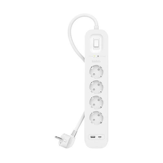 Srb001Vf2M - Belkin Usb-C Ve Usb-A Bağlantı Noktalı Aşırı Gerilim Koruyucu (1 Usb-C Ve 1 Usb-A İle 4 Çıkış)