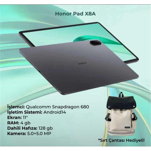 Honor Pad X8A 2.4Ghz 4Gb 128Gb 11-Android Tablet Çanta Hediyeli
