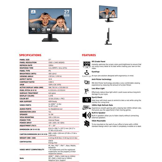 MSI PRO MP275Q 27