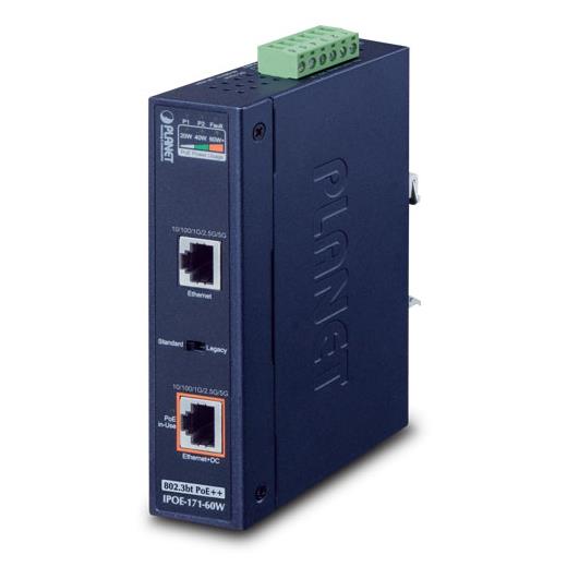 PL-IPOE-171-95W Endüstriyel Tip Tek Port Multi-Gigabit 802.3bt PoE++ Injector (95 Watt, -40~75 derece C, 12~48V DC)<br>
Industrial Single-Port Multi-Gigabit 802.3bt PoE++ Injector (95 Watts, -40~75 degrees C, 12~48V DC)