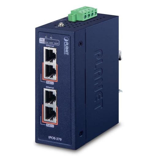 PL-IPOE-270 Endüstriyel Injector Hub (Industrial 2-port Multi-Gigabit 802.3bt PoE++ Injector Hub)<br>
2 x 10/100/1G/2.5G/5GBase-T (Data giriş port 1 ve PoE çıkış port 1, Data giriş port 2 ve PoE çıkış port 2)<br>
DC Yedek Güç Girişi: 4