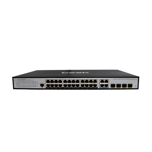 BN-GS-2244P4S Beek L2 Yönetilebilir Switch<br>
24 x 10/100/1000Mbps IEEE802.3af/at PoE+ port (Port başına 30.8 watt) (PoE Güç Bütçesi maks. 400 Watt)<br>
4 x 10/100/1000BASE-T port (combo)<br>
4 x 1000 Base-X SFP yuva (combo)<