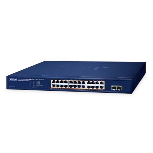 PL-GS-2210-24P2S Layer 2 Web Smart Ethernet Switch<br>
24-Port 10/100/1000T IEEE802.3af/at PoE+ port (Port başına 30.8 watt) (PoE Güç Bütçesi maks. 260 Watt)<br>
2-Port 1000X SFP yuva<br>
24-Port 10/100/1000T 802.3at PoE + 2-Por