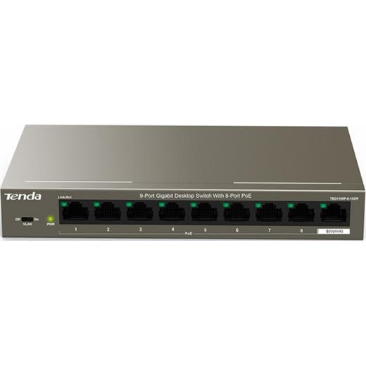 Tenda 8 Port PoE 9 Port Masaüstü Switch - TEG1109P-8-102W
