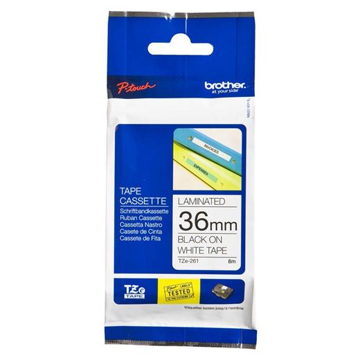 Brother TZE-261 36 mm Beyaz Üzerine Siyah Lamina  8 Metre 