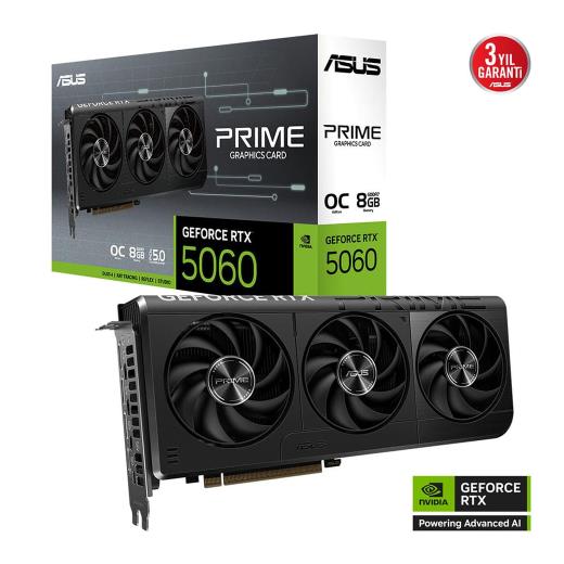 ASUS PRIME-RTX5060-O8G 8Gb 128Bit GDDR7 1xHDMI 3xDP GAMING Ekran Kartı