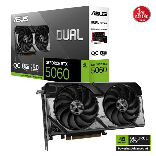 ASUS DUAL-RTX5060-O8G 8Gb 128Bit GDDR7 1xHDMI 3xDP GAMING Ekran Kartı