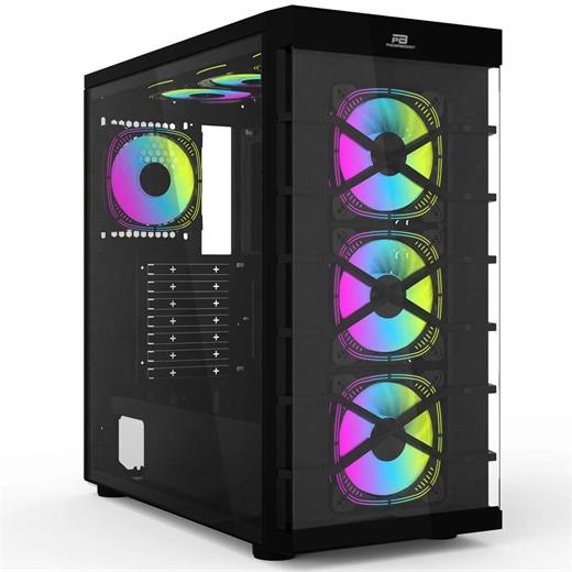 PowerBoost PB-GR222BB USB3.0 Full Siyah Tempered Glass 7xARGB Fanlı kasa (PSU Yok) R02 Black