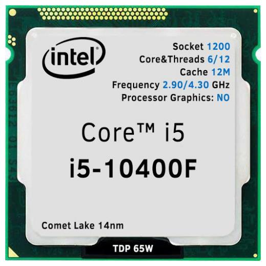 TRAY INTEL i5-10400F 6 Core 2.9Ghz 12Mb 65W LGA1200 10.Nesil (Dahili Grafik YOK, Fan YOK)