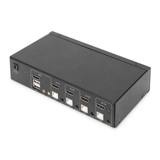 DS-12880 Digitus 4 Port USB 2.0 HDMI Tek Ekran Bağlantılı, 4K, KVM (Keyboard/Video Monitor/Mouse) Periferi (Çevre Cihazlarla (USB) Bağlantı Kurabilir) Switch, KVM bağlantı kablosu ürün beraberinde gelmektedir<br>Digitus 4 Port USB 2.0 HDMI S