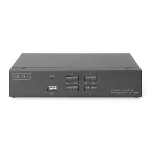 DS-12880 Digitus 4 Port USB 2.0 HDMI Tek Ekran Bağlantılı, 4K, KVM (Keyboard/Video Monitor/Mouse) Periferi (Çevre Cihazlarla (USB) Bağlantı Kurabilir) Switch, KVM bağlantı kablosu ürün beraberinde gelmektedir<br>Digitus 4 Port USB 2.0 HDMI S