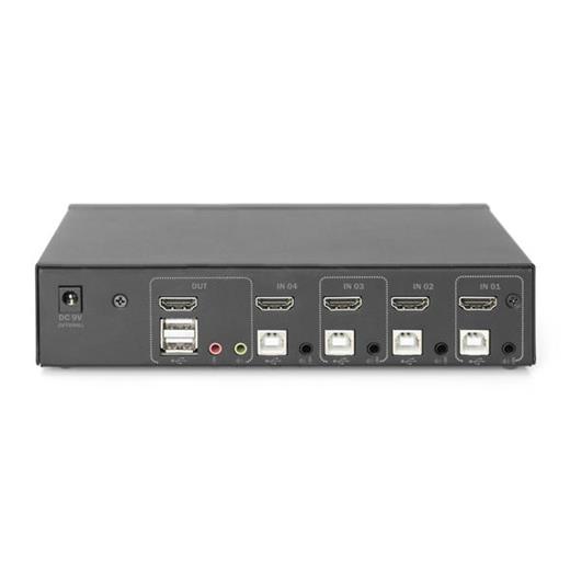 DS-12880 Digitus 4 Port USB 2.0 HDMI Tek Ekran Bağlantılı, 4K, KVM (Keyboard/Video Monitor/Mouse) Periferi (Çevre Cihazlarla (USB) Bağlantı Kurabilir) Switch, KVM bağlantı kablosu ürün beraberinde gelmektedir<br>Digitus 4 Port USB 2.0 HDMI S