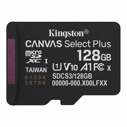 Kingston SDCS3/128GBSP 128GB microSDXC Canvas Select Plus Gen3 150R A1 Single Pack w/o ADP