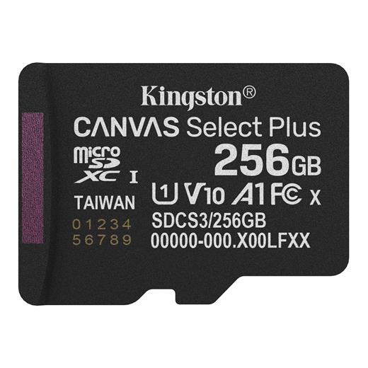 Kingston SDCS3/256GBSP 256GB microSDXC Canvas Select Plus Gen3 150R A1 Single Pack w/o ADP