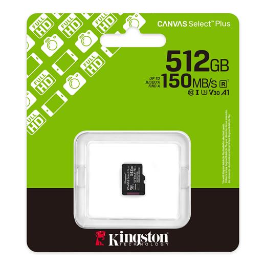 Kingston  SDCS3/512GBSP 512GB MicroSDXC Canvas Select Plus Gen3 150R A1 Single Pack w/o ADP