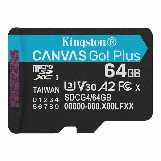Kingston SDCG4/64GBSP 64GB MicroSDXC Canvas Go Plus Gen4 200MB/s A2 U3 V30 Card + w/o ADP