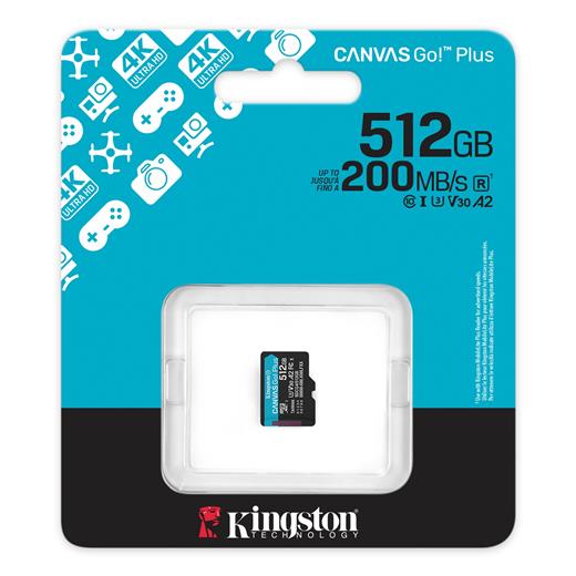 Kingston SDCG4/512GBSP 512GB MicroSDXC Canvas Go Plus Gen4 200MB/s A2 U3 V30 Card + w/o ADP