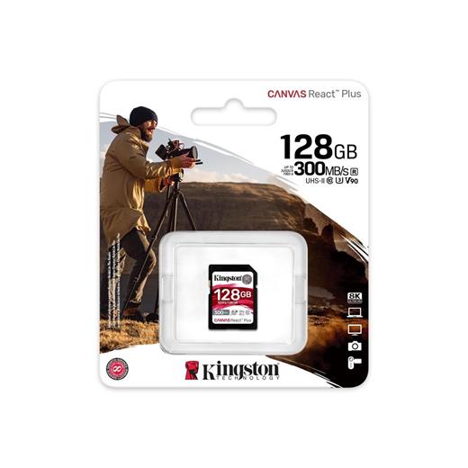 Kingston SDR2/128GB Canvas React Plus SDXC UHS-II 300R-260W U3 V90 for Full HD-4K-8K Hafıza Kartı