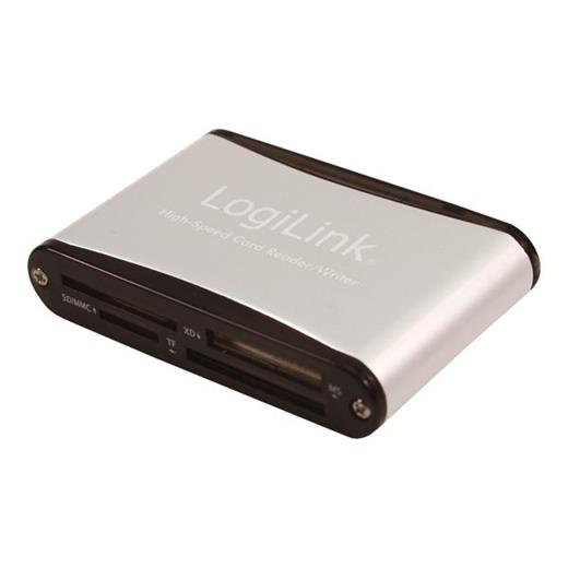LogiLink CR0001B USB2.0 Alüminyum All-In-One Kart Okuyucu, Gümüş - Siyah