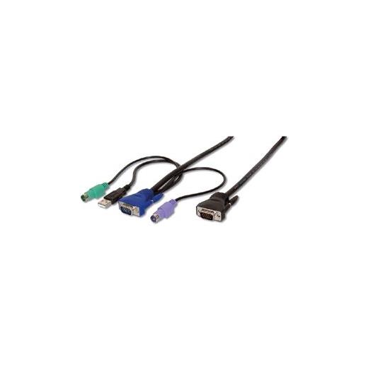 AK 82001 KVM (Keyboard/Video Monitor/Mouse) İçin Ahtapot Kablo, 1.8 metre, siyah renk, 1 x VGA, 2 x PS/2 (Klavye ve Mouse), 1 x USB (Klavye ve Mou