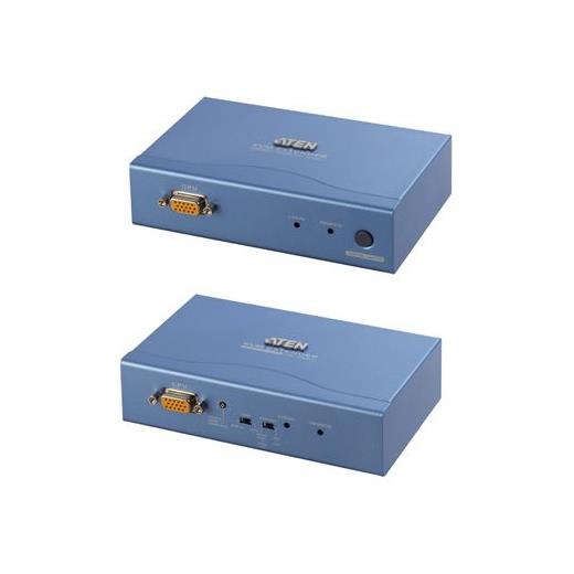 ATEN-CE252 VGA KVM (Keyboard/Video Monitor/Mouse) Mesafe Uzatma Cihazı, 300 metre, PS/2 Konsol, ESD ve gerilimdeki ani yükselmelere karşı korumalı<br>PS/2 VGA Cat 5 KVM Extender with Extra Remote PC (1024 x 768@300m)
