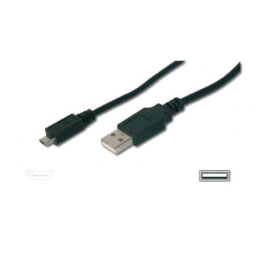 AK-300127-018-S USB 2.0 Bağlantı Kablosu, USB A Erkek - micro USB B Erkek, 1.80 metre, AWG 28, UL, siyah renk