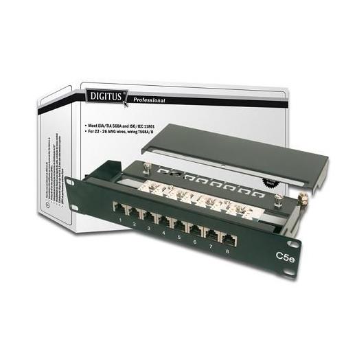 DN-91508S Digitus 10 Inch 8 Port CAT.5E FTP Patch Panel, 50 µ (Mikron), Altın Kontak, Zırhlı